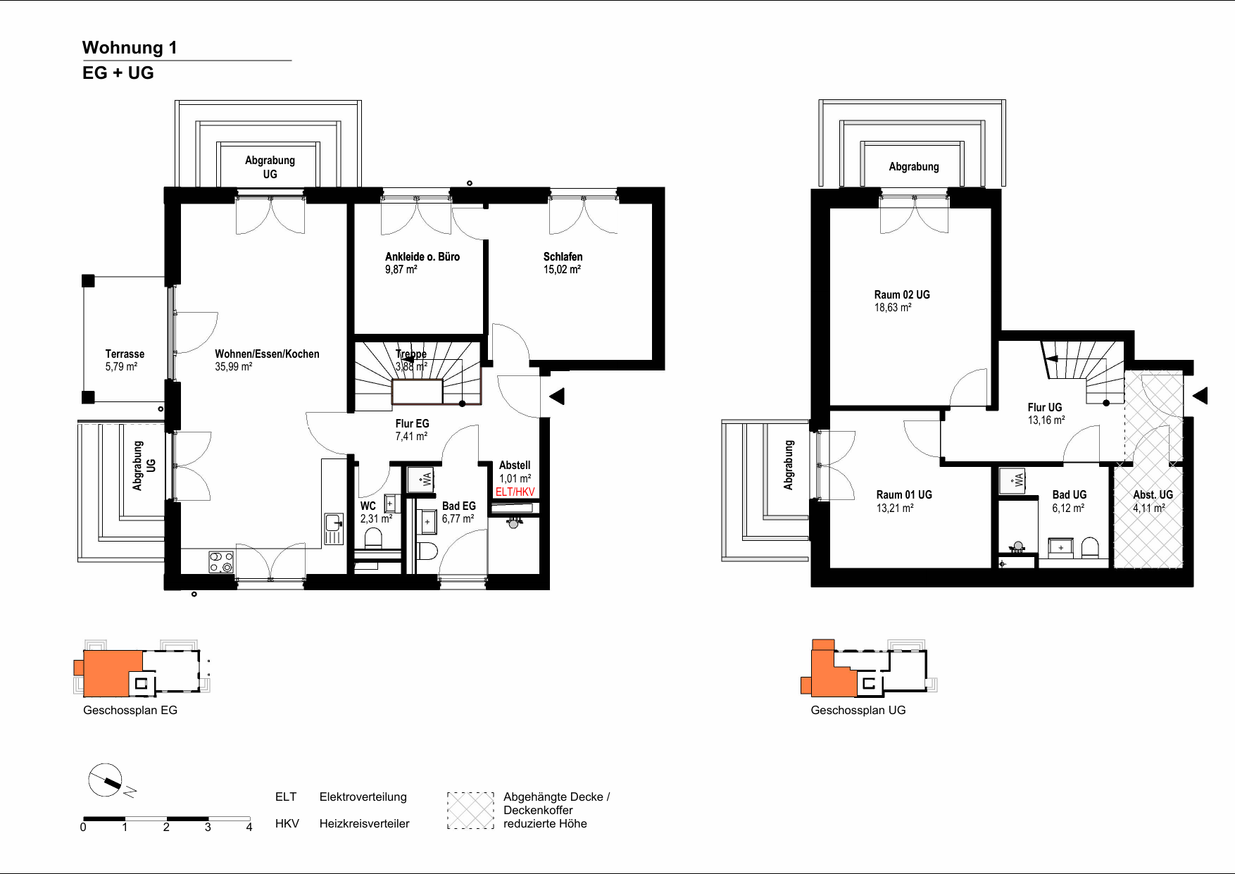 Wohnung 1 — Geschossplan EG + UG