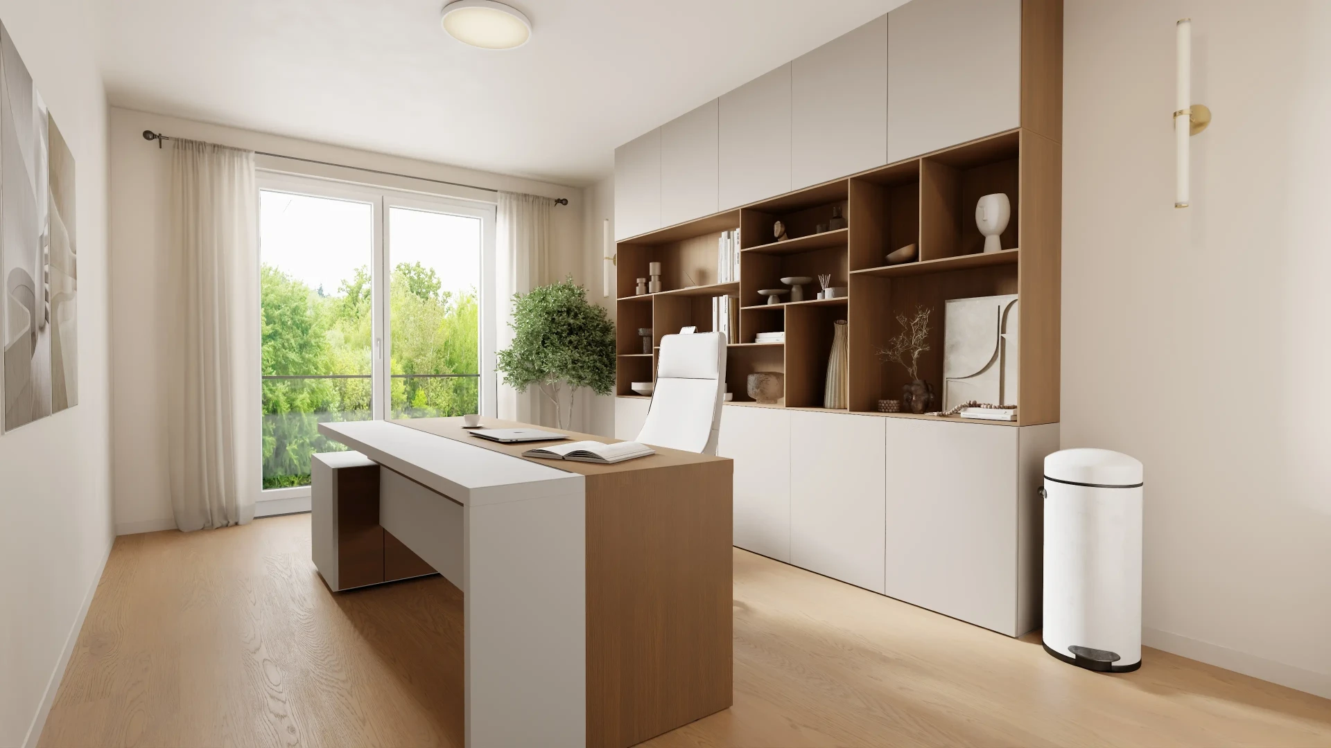 Arbeitszimmer mit maßgefertigter Schrankwand in der Villa Oberalster
