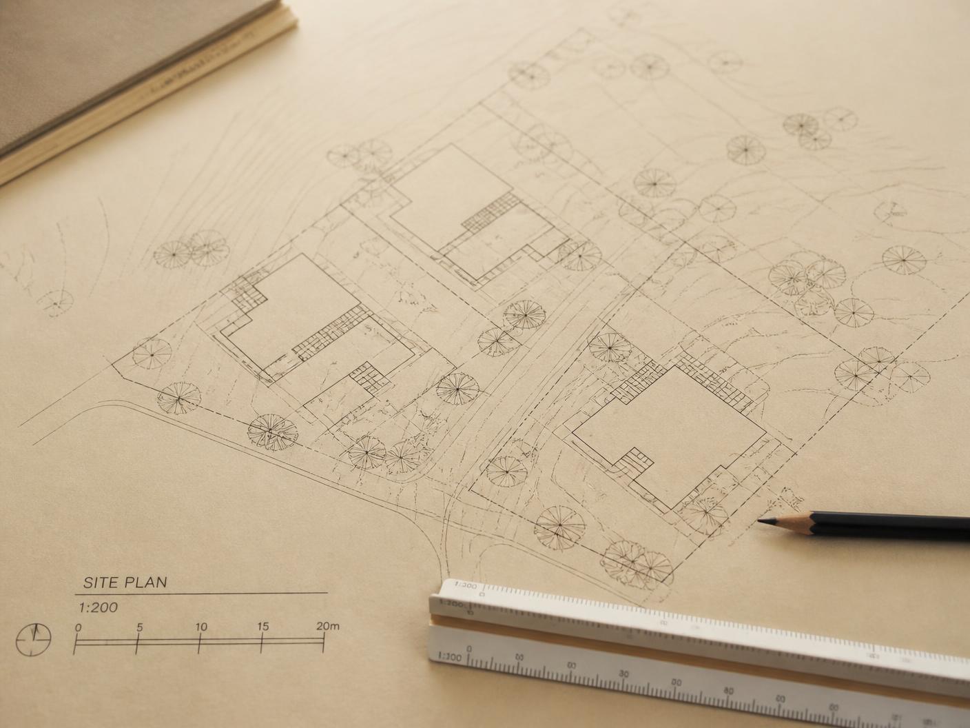Lageplan mit Grundstücksgrenzen und geplanten Gebäudeflächen